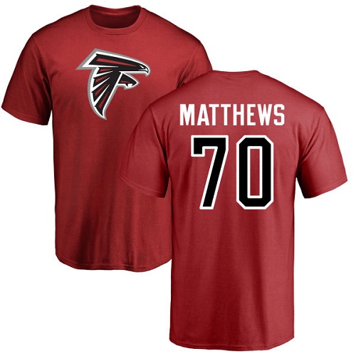 Atlanta Falcons Men Red Jake Matthews Name And Number Logo NFL Football #70 T Shirt->atlanta falcons->NFL Jersey